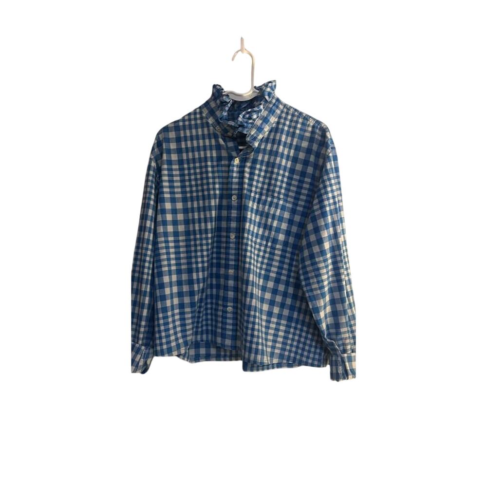 Lands End Upcycled Womens Ruffled Collar Shirt size L